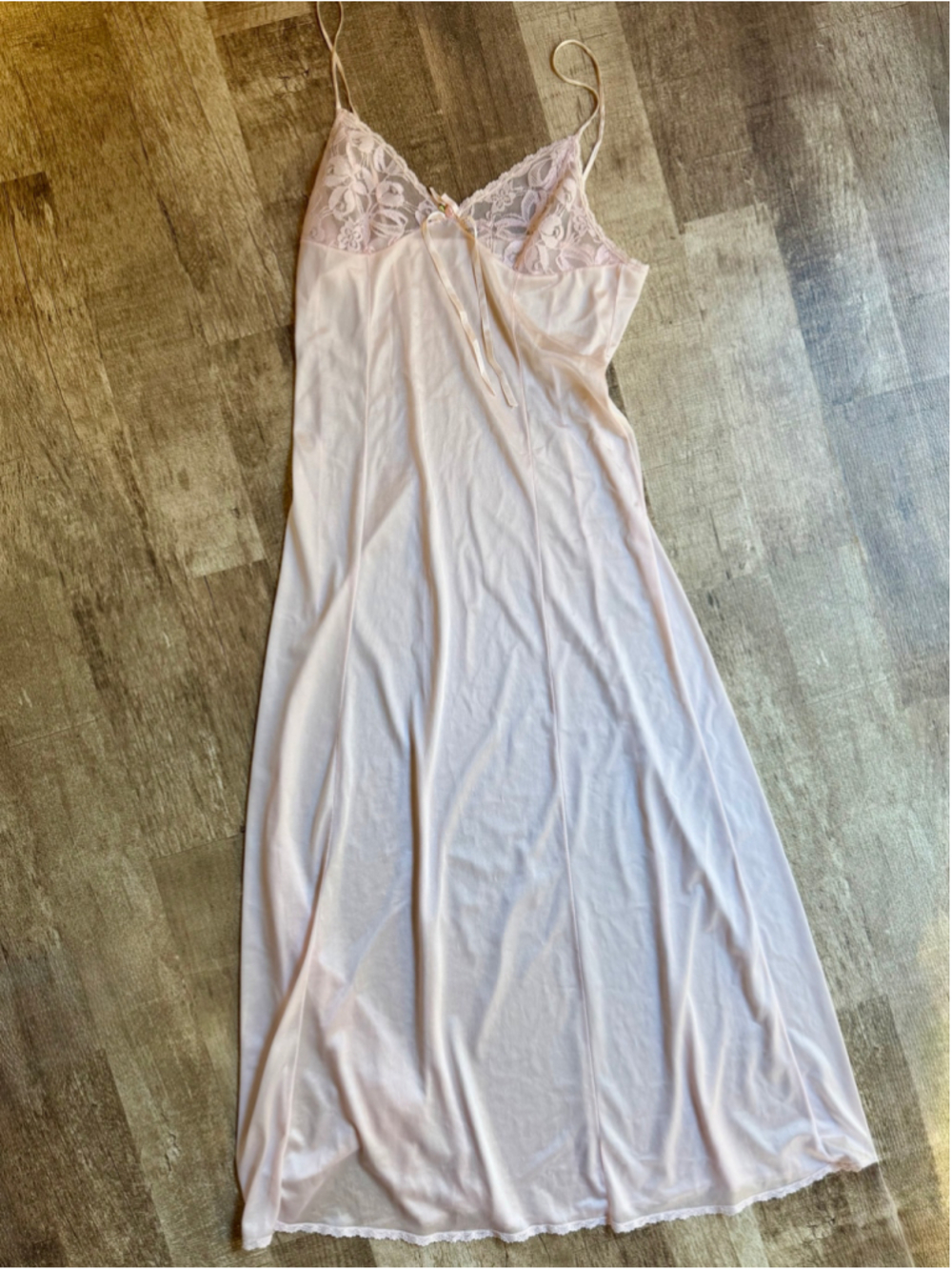 Vintage 70s 80s Tosca Pink Lace Nightgown Slip Dress Made in California Small
